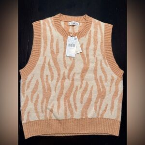 Mango Cream and Tan Knit Sweater Vest XL